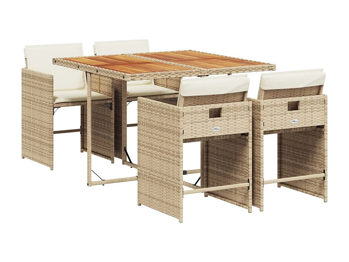 Ensemble à manger de jardin avec coussins 5pcs Beige poly rotin