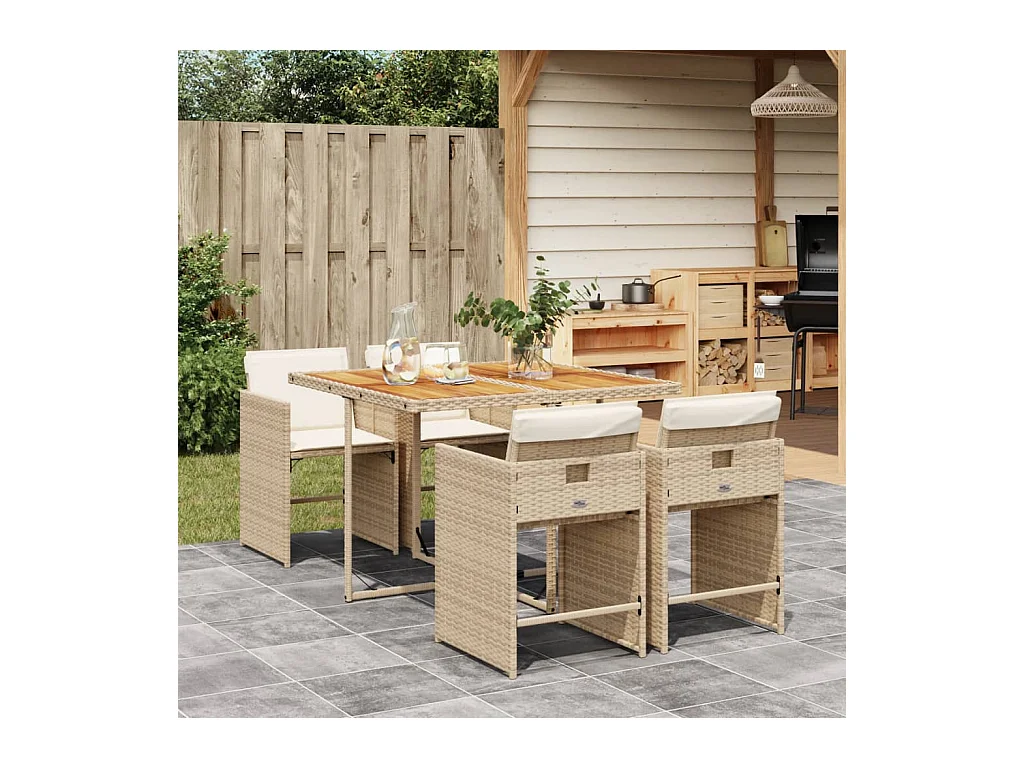 Ensemble à manger de jardin avec coussins 5pcs Beige poly rotin