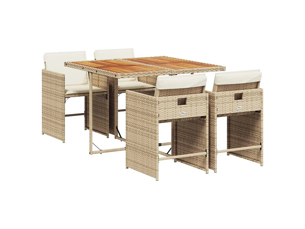 5-delige Tuinset met kussens poly rattan beige