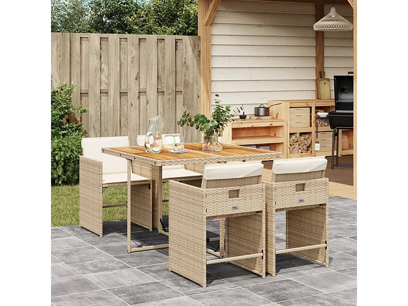 5-tlg. Garten-Essgruppe mit Kissen Beige Poly Rattan