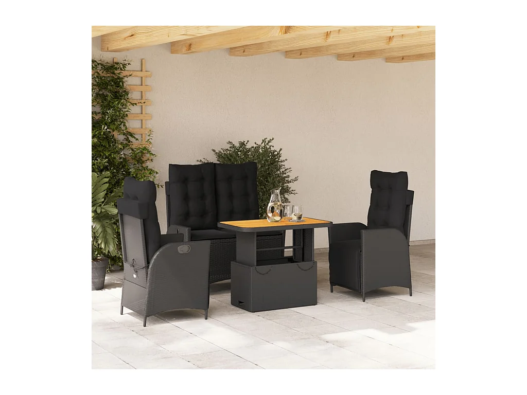 Ensemble à manger de jardin 4 pcs avec coussins noir