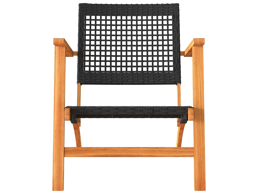 Juego de bistró 3 pzas ratán PE negro y madera maciza acacia