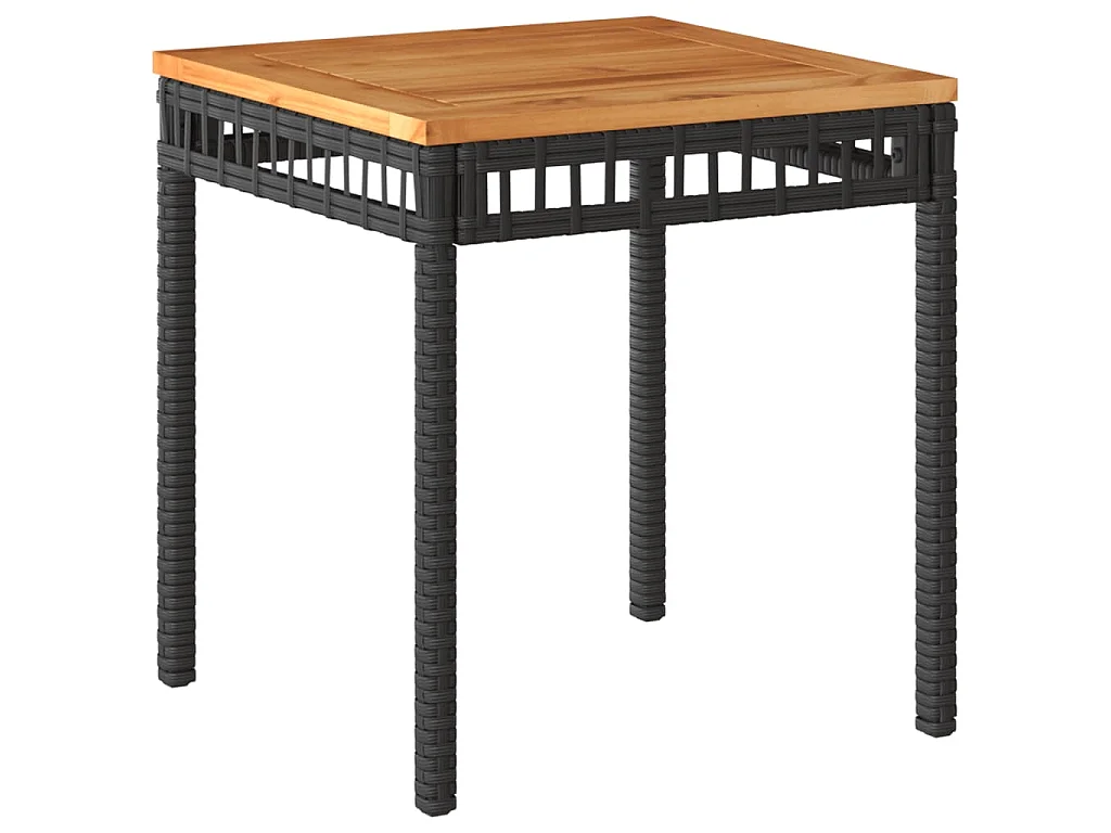 Juego de bistró 3 pzas ratán PE negro y madera maciza acacia