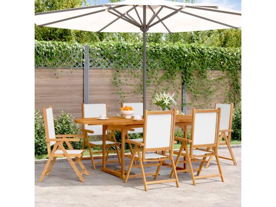 vente unique Ensemble à manger de jardin 7 pcs blanc crème tissu bois massif