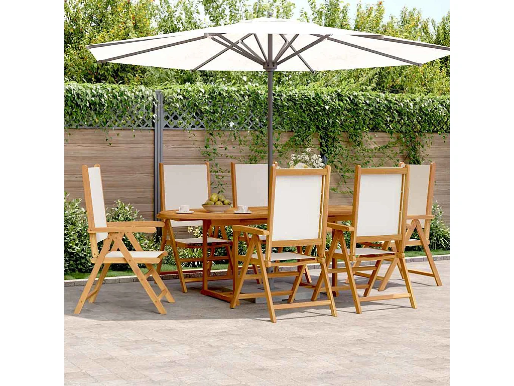 Ensemble à manger de jardin 7 pcs blanc crème tissu bois massif