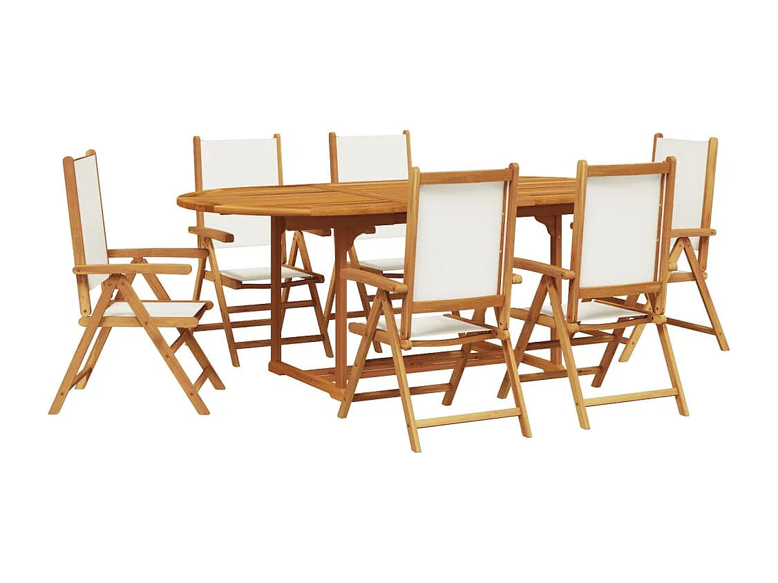 Ensemble à manger de jardin 7 pcs blanc crème tissu bois massif