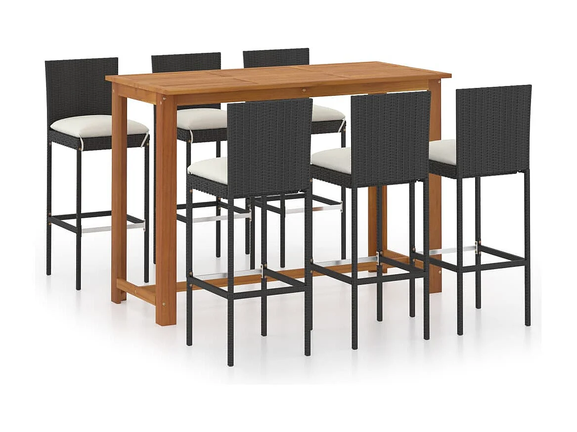 Ensemble de bar de jardin avec coussins 7 pcs Noir