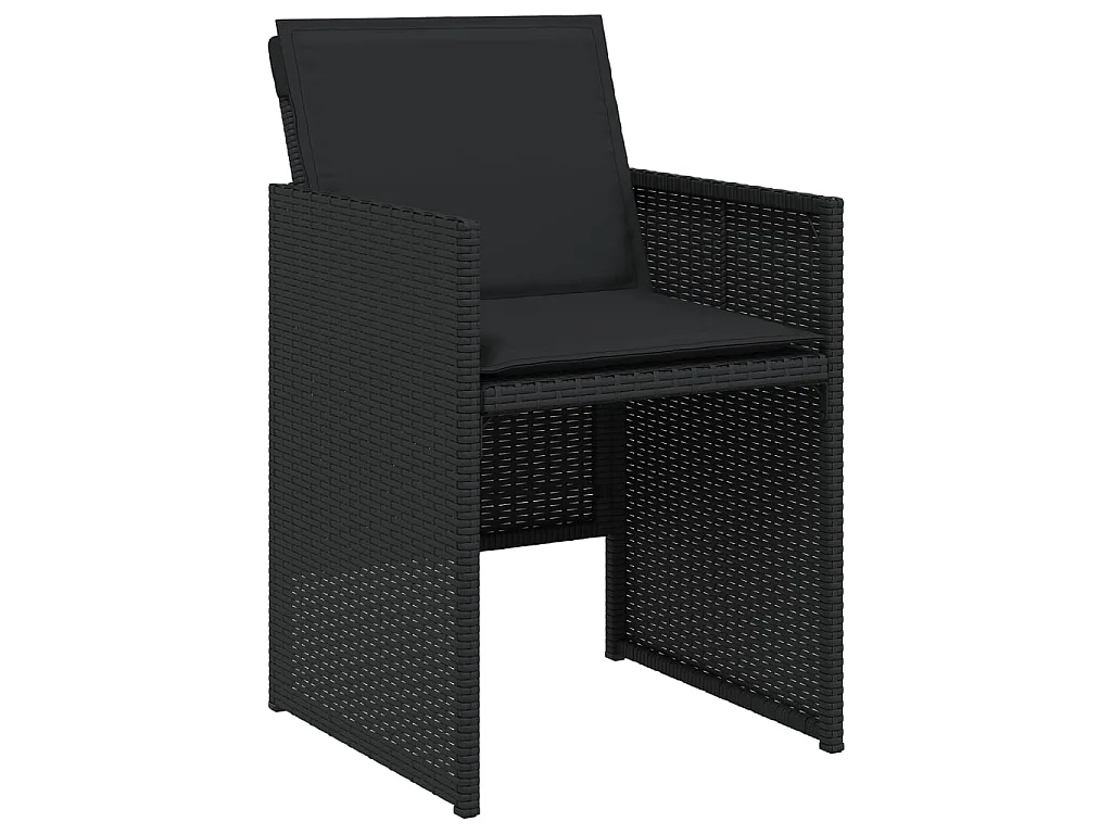 Set da Pranzo da Giardino 7 pz Nero con Cuscini in Polyrattan