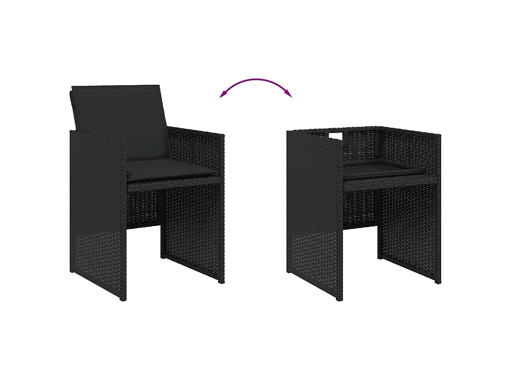 Set da Pranzo da Giardino 7 pz Nero con Cuscini in Polyrattan