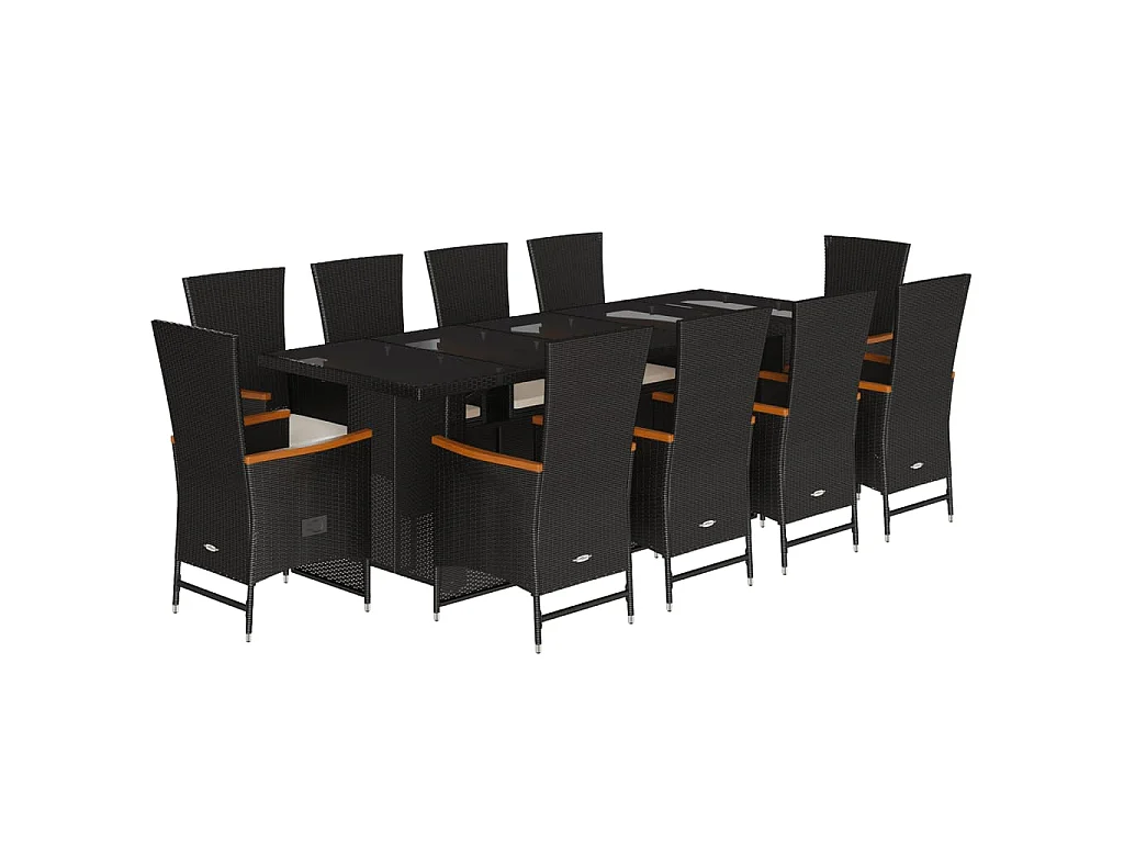 11-tlg. Garten-Essgruppe mit Kissen Schwarz Poly Rattan