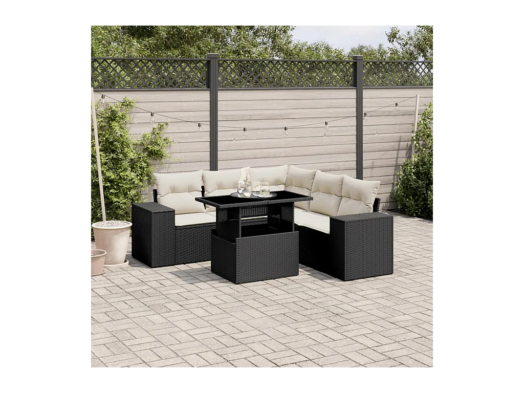 Set Divano da Giardino 6 pz con Cuscini Nero in Polyrattan
