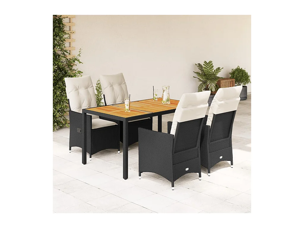 Set de muebles jardín 5 pzas con cojines ratán sintético negro