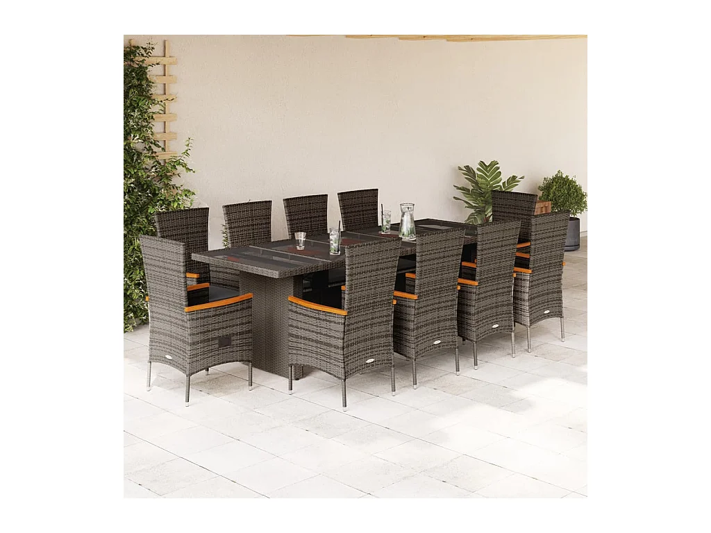 11-tlg. Garten-Essgruppe mit Kissen Grau Poly Rattan