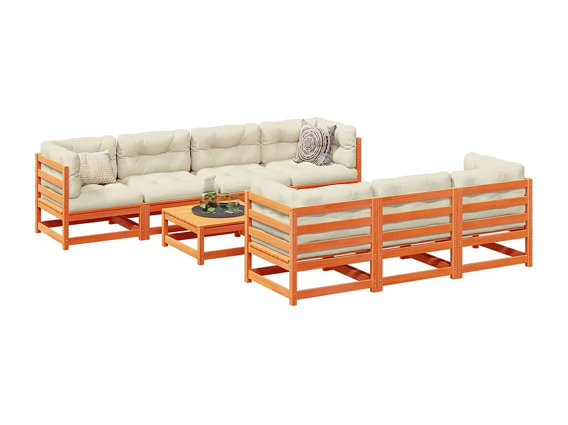 8-tlg. Garten-Sofagarnitur Wachsbraun Massivholz Kiefer