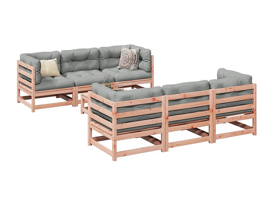Salon de jardin 7 pcs et coussins bois massif sapin de douglas