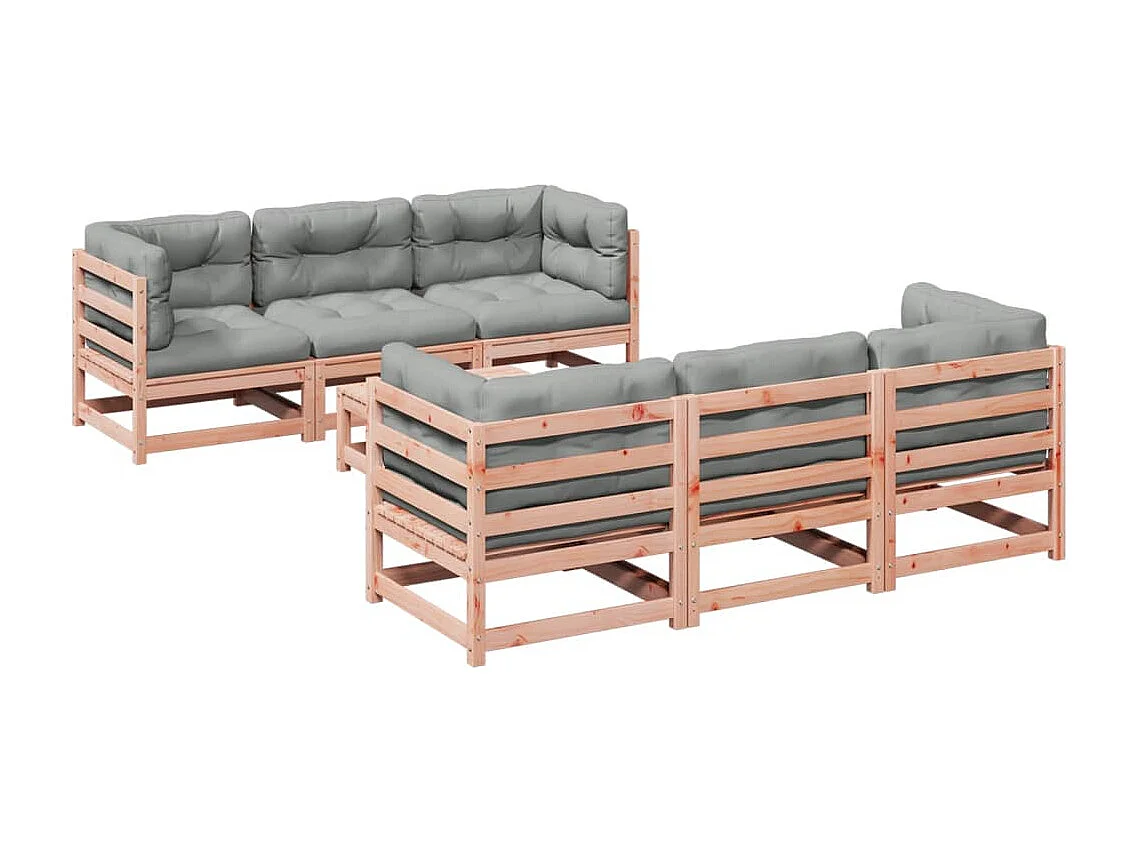 Salon de jardin 7 pcs et coussins bois massif sapin de douglas