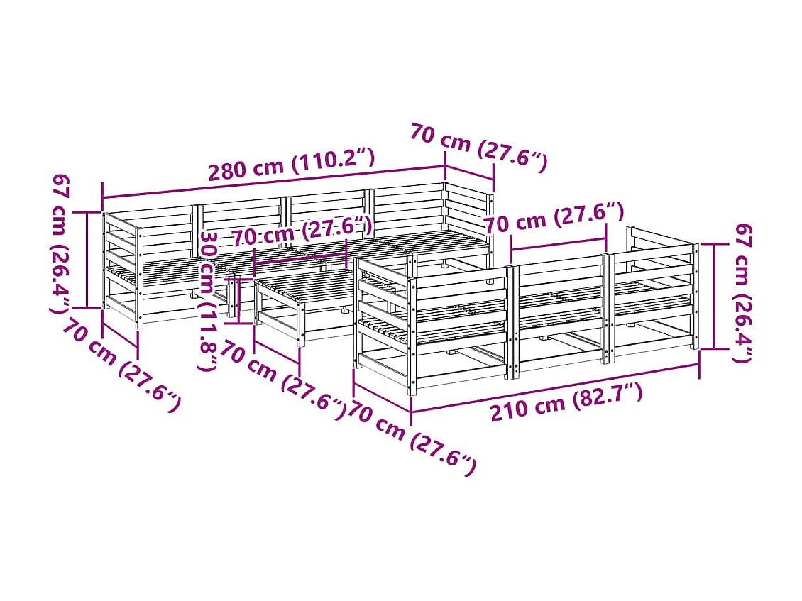 8-delige Loungeset massief grenenhout