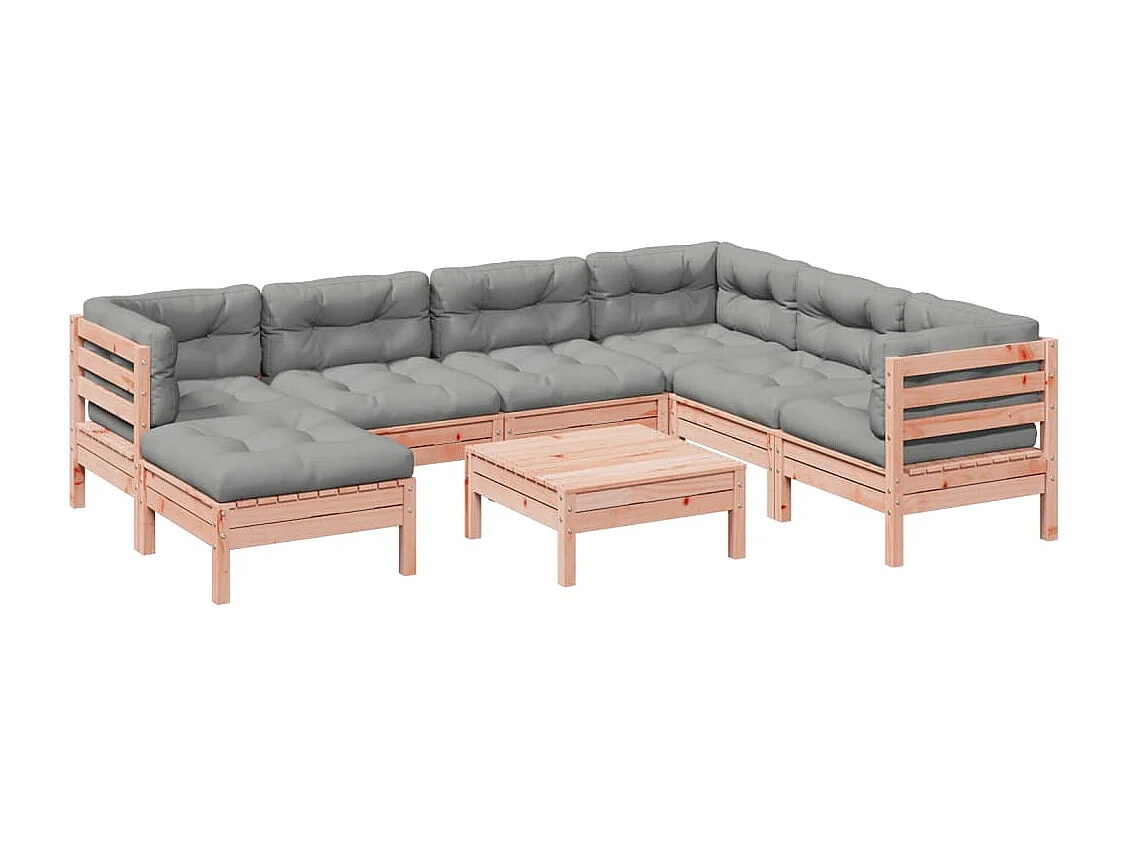 8 pcs conj. sofás jardim c/ almofadões madeira abeto-de-douglas