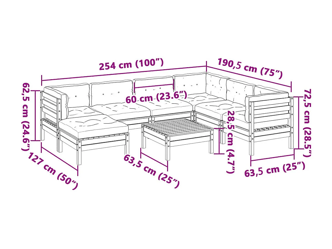 8 pcs conj. sofás jardim c/ almofadões madeira abeto-de-douglas