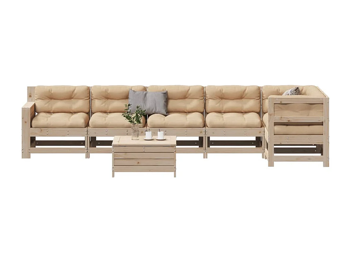 Salon de jardin 7 pcs avec coussins Bois de pin massif