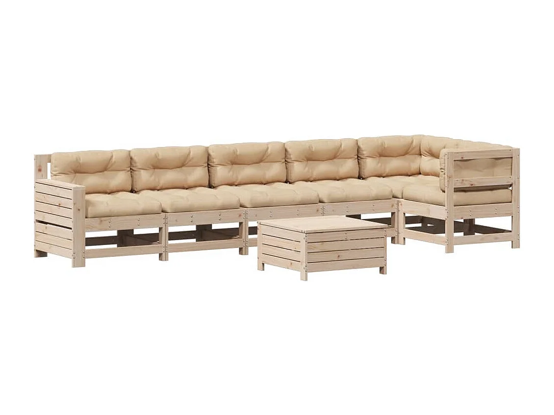 Salon de jardin 7 pcs avec coussins Bois de pin massif