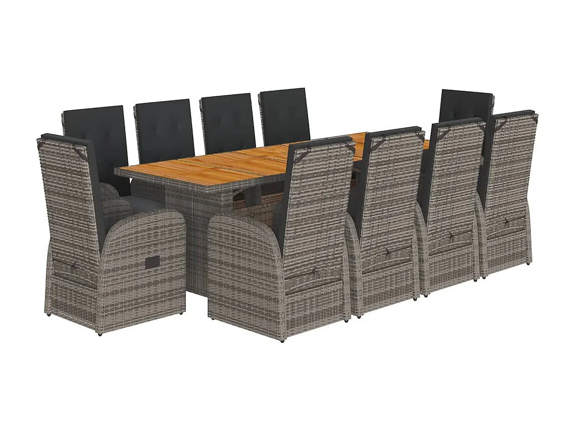 11-delige Tuinset met kussens poly rattan grijs