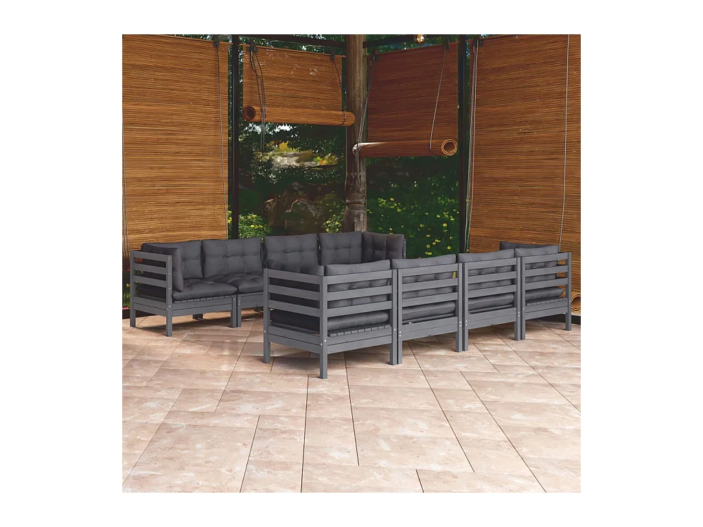 Set Salotto Giardino con Cuscini 9 pz in Legno Massello di Pino
