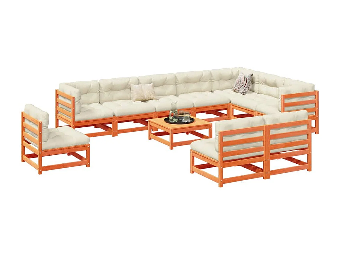 11-delige Loungeset massief grenenhout wasbruin