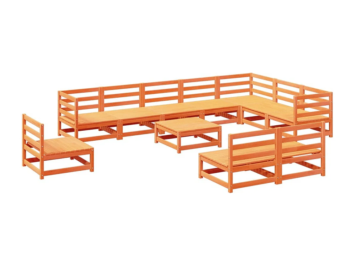 11-delige Loungeset massief grenenhout wasbruin