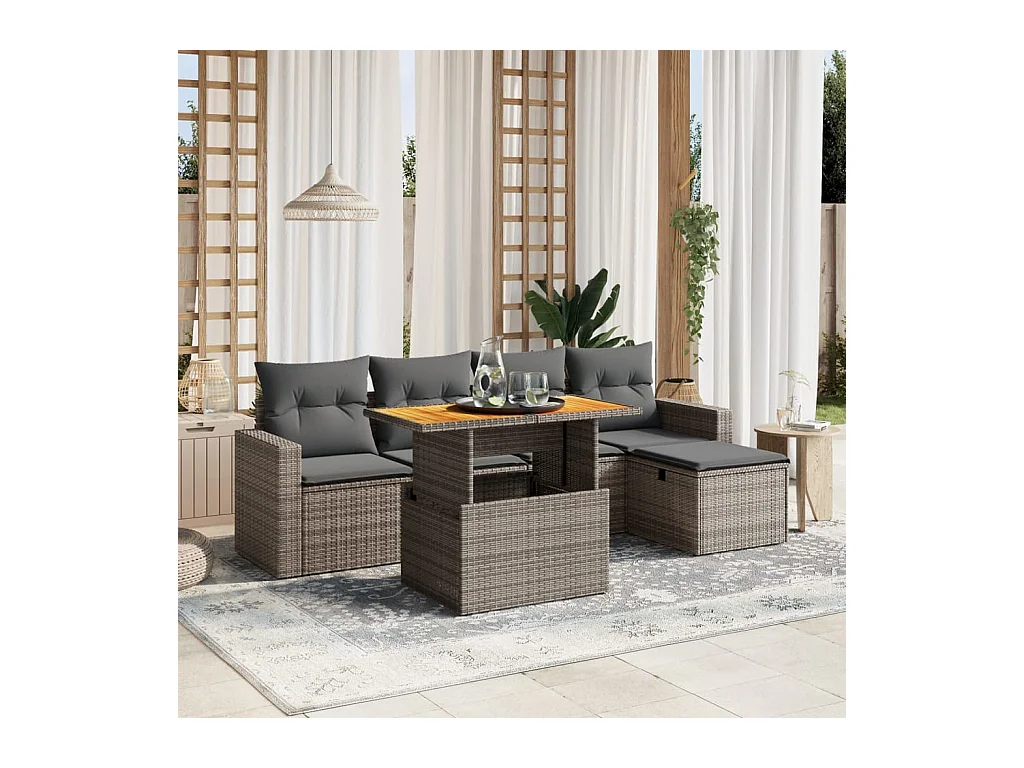 6-tlg. Garten-Sofagarnitur mit Kissen Grau Poly Rattan