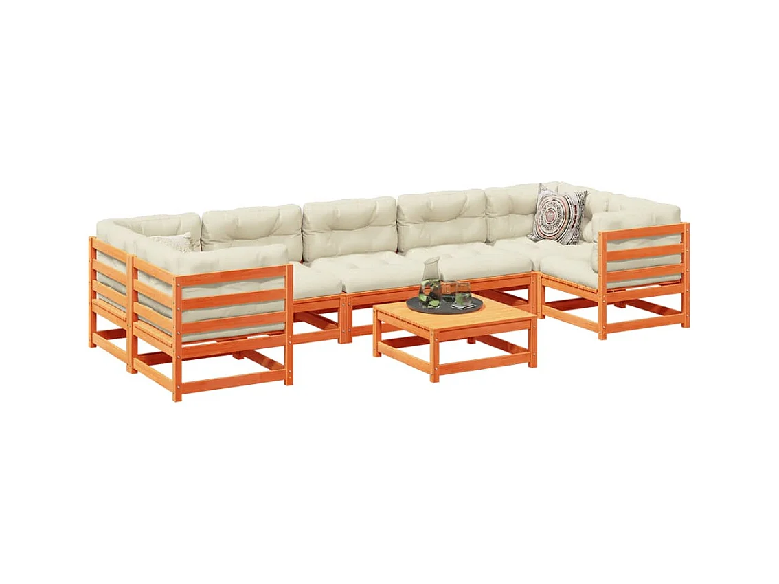 Set Divani Giardino 8 pz con Cuscini Marrone Cera Massello Pino