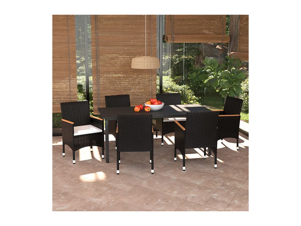 7-delige Tuinset met kussens poly rattan zwart