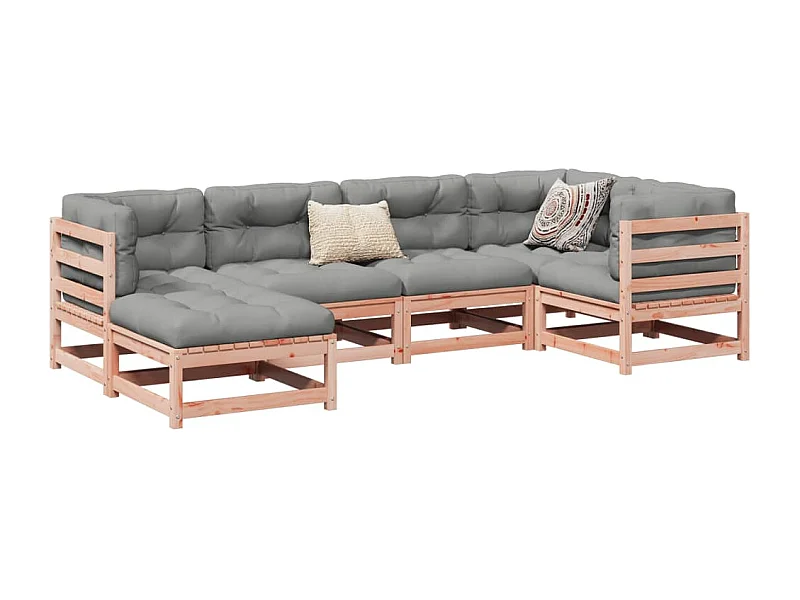 Salon de jardin 6 pcs et coussins bois massif sapin de douglas