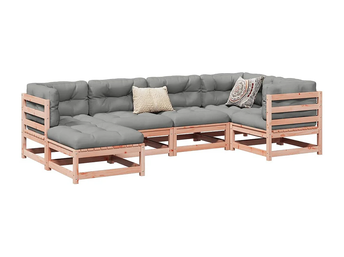 Salon de jardin 6 pcs et coussins bois massif sapin de douglas