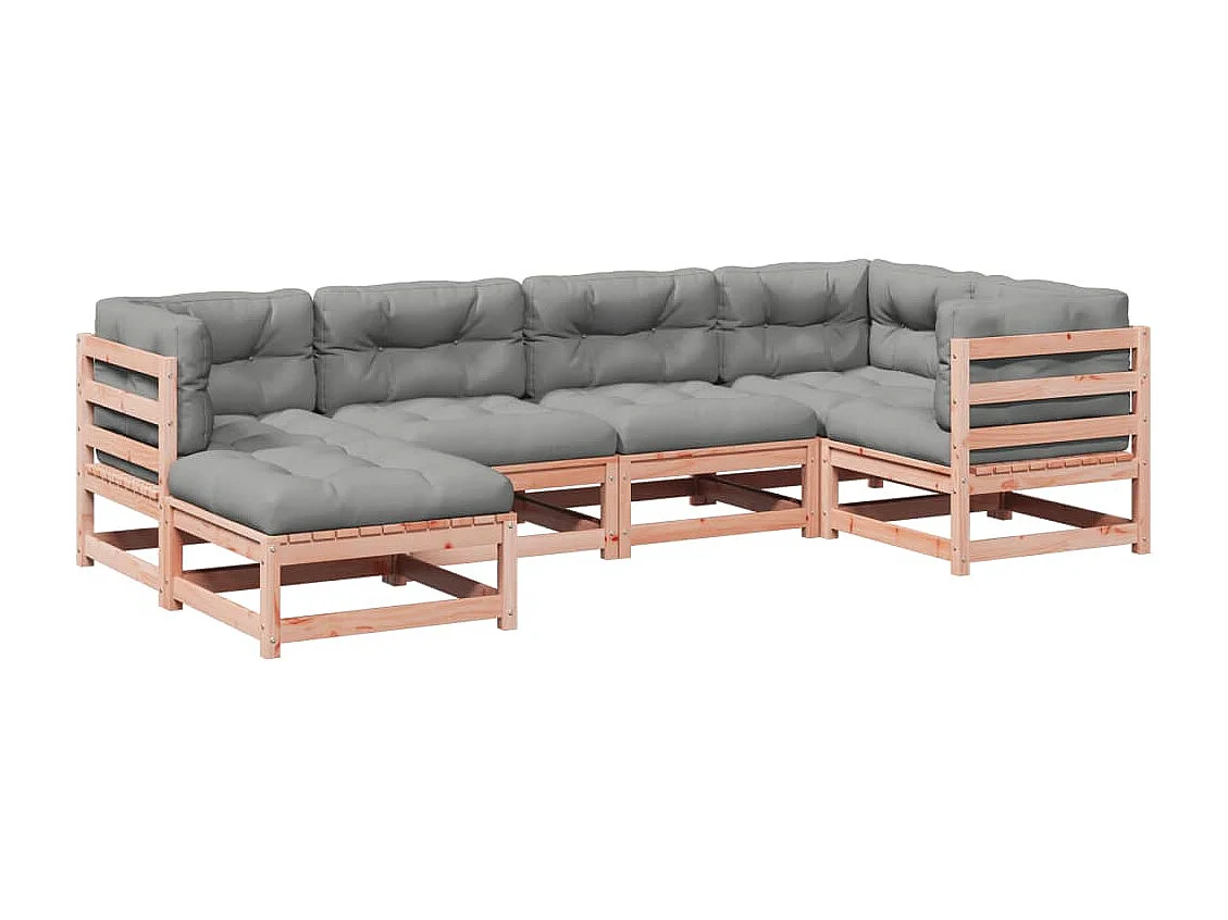 Salon de jardin 6 pcs et coussins bois massif sapin de douglas