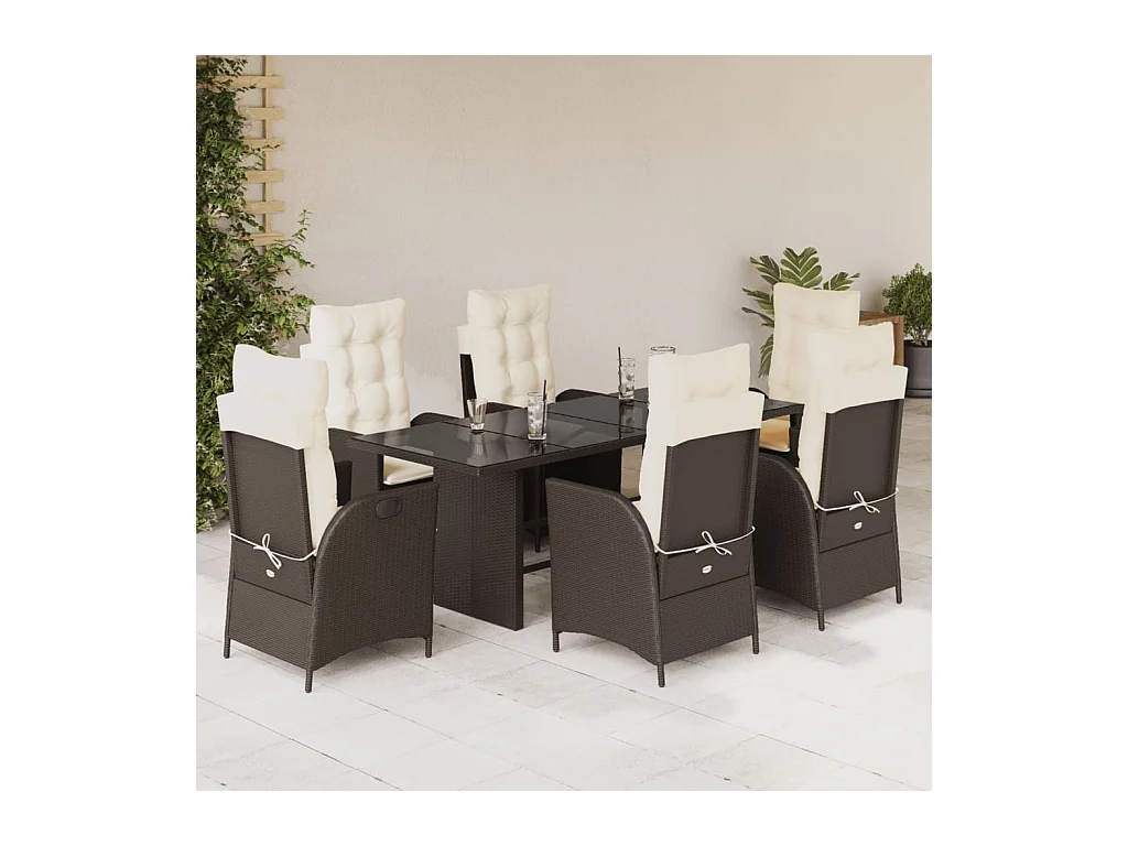 7-delige Tuinset met kussens poly rattan bruin