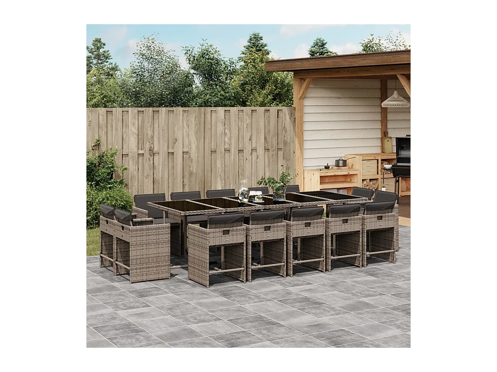15-delige Tuinset met kussens poly rattan grijs
