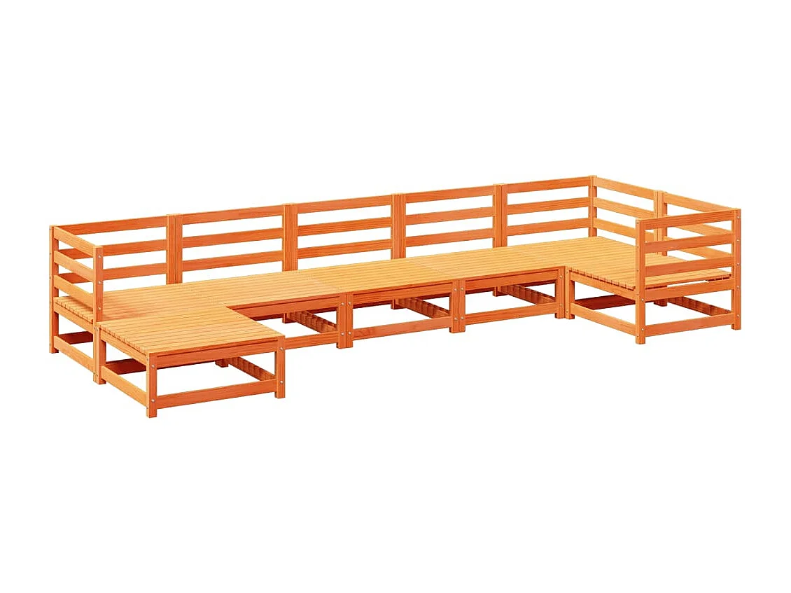 Salon de jardin 7 pcs cire marron bois de pin massif