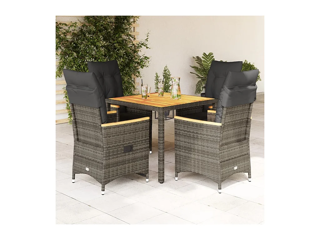 5-delige Tuinset met kussens poly rattan grijs