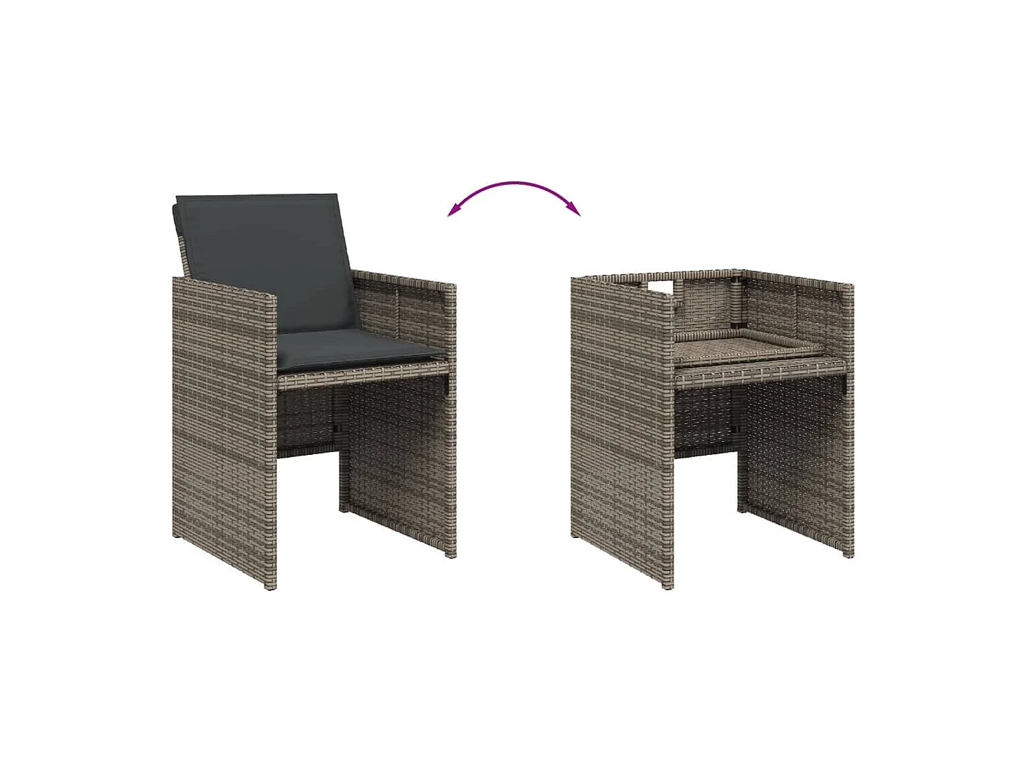 Set da Pranzo da Giardino 15 pz con Cuscini Grigio Polyrattan