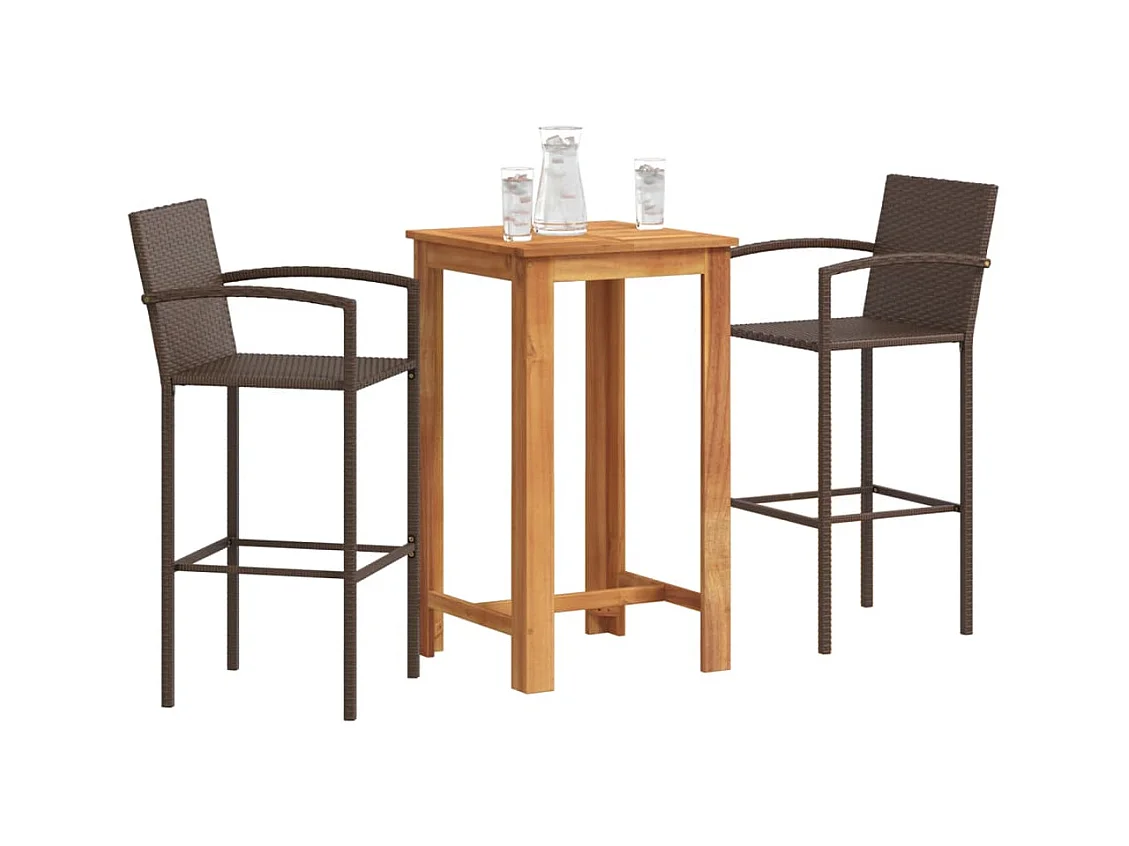 3-delige Tuinbarset massief acaciahout en poly rattan bruin