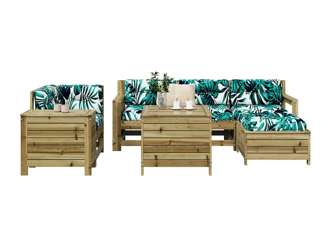 Set Divani da Giardino 7 pz in Legno Impregnato di Pino