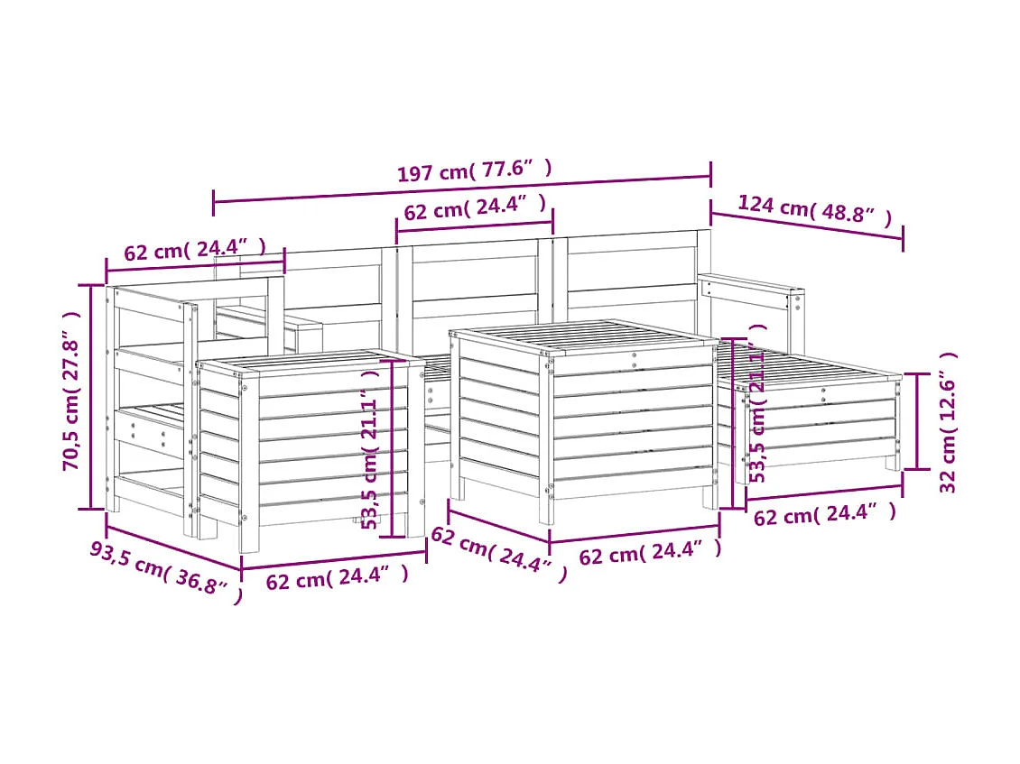 Set Divani da Giardino 7 pz in Legno Impregnato di Pino