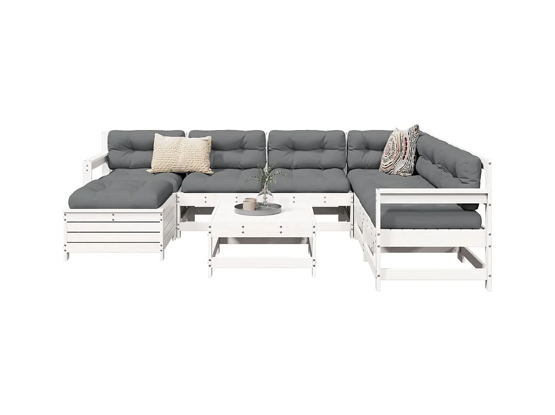 Salon de jardin 8 pcs blanc bois de pin massif