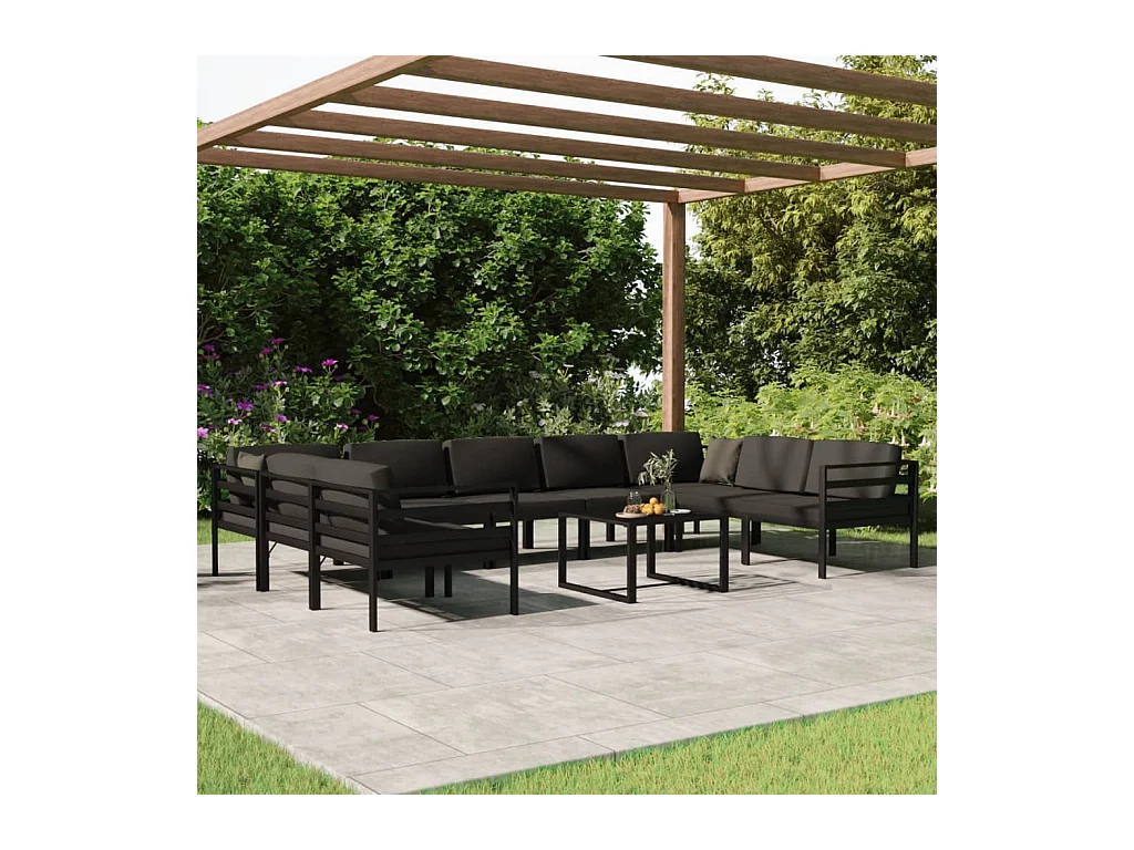 Salon de jardin 10 pcs avec coussins Aluminium Anthracite