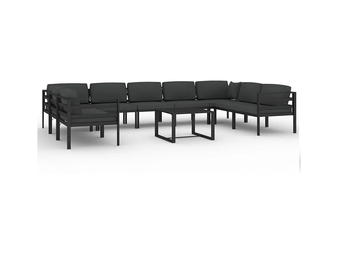 Set Divani da Giardino 10 pz con Cuscini in Alluminio Antracite