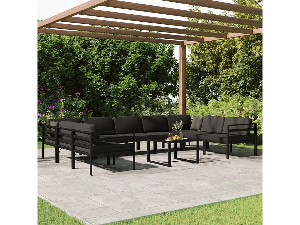 Salon de jardin 10 pcs avec coussins Aluminium Anthracite