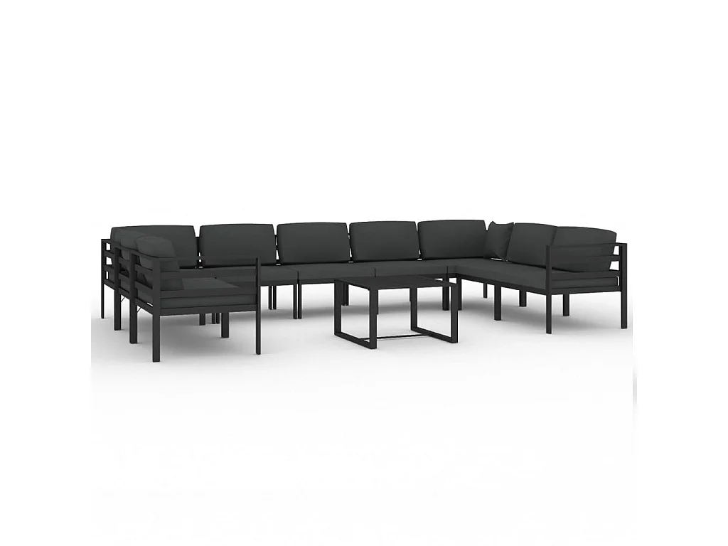 Salon de jardin 10 pcs avec coussins Aluminium Anthracite