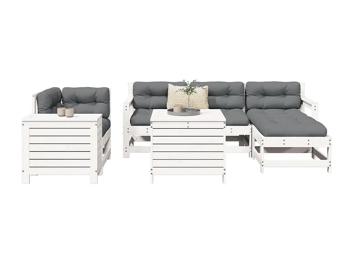 Salon de jardin 7 pcs blanc bois de pin massif