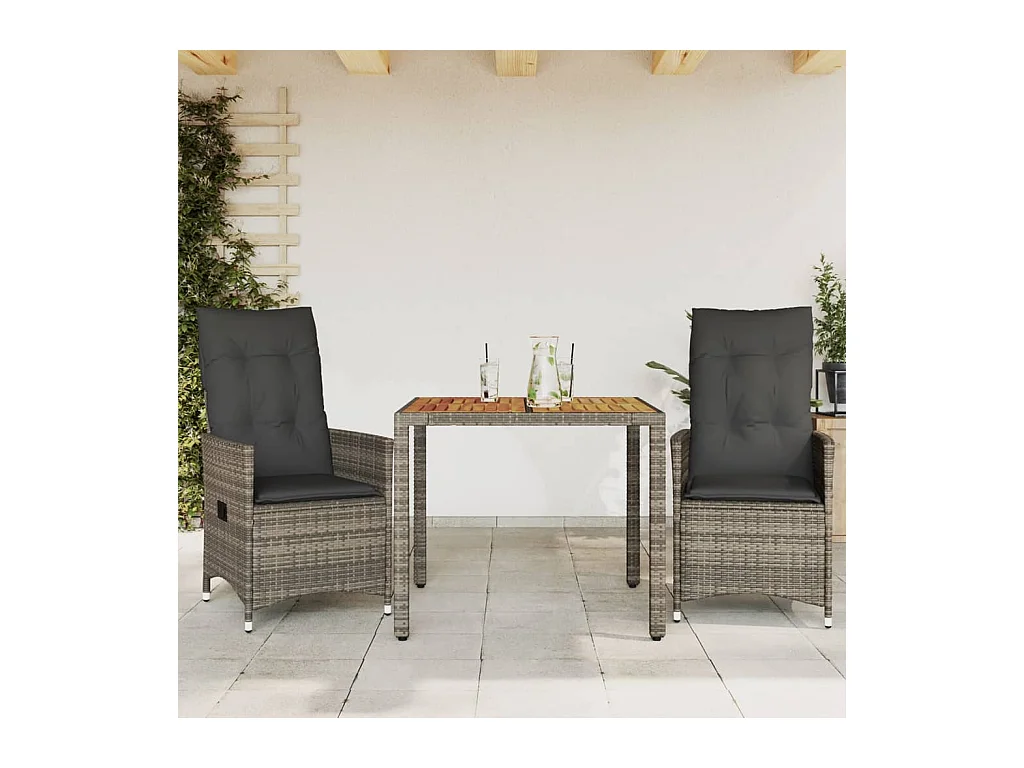 Set da Bistrò 3 pz con Cuscini Grigio in Polyrattan